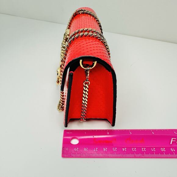 NWT Versace Virtus Gold Engraved Coral Red Leather Mini Evening Crossbody Bag - Picture 10 of 11